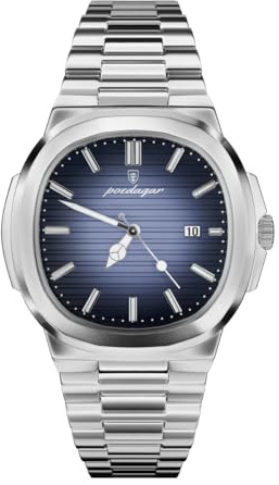 Genérico Relojes Hombre Reloj Acero Inoxidable con Pulsera Plateada, Movimiento Cuarzo, Elegante y Deportivos para Vestir, Resistente al Agua 3 ATM, Hombre y Uso de Trabajo