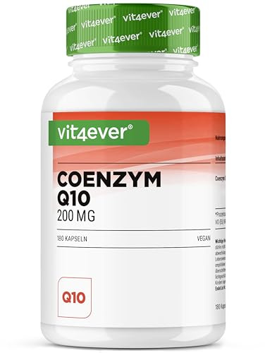 Coenzyme Q10 avec 200 mg par Gélule - 180 Gélules Vegan - 6 Mois de Réserve - Q10 de Haute Qualité - Hautement Dosé, sans Additifs Inutiles