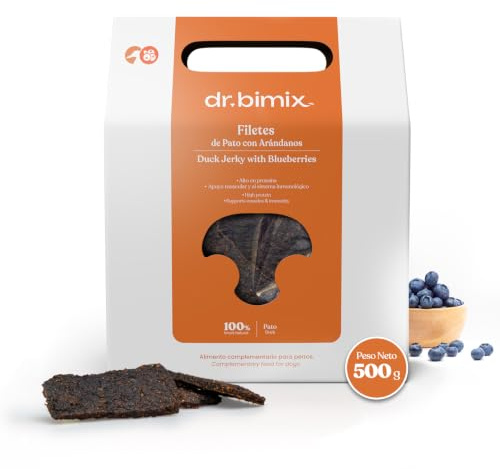 dr. bimix Filetes de Pato con Arándanos Snack Natural Premios Perros 500g | Textura suave y fácil de porcionar. Ideal como premio diario para perros de todos los tamaños y etapas de vida.