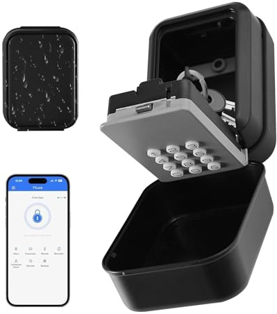 Smart Connected Key Safe, APP Control & PIN Code, 12-Digit Keypad Electronic Bluetooth Wall Mounted Secure Box with Removable Shackle, Digital Safe Share eKey Lock for Airbnb Realtor House Office