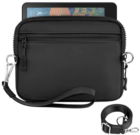 Dadanism 6–7 tum vadderat skyddsfodral med axelrem och armband för Kindle Paperwhite/Colorsoft, 15 cm Kindle/Kobos/Nook E-läsare, med RFID-blockerande kortplats, svart