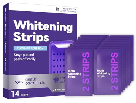 Strisce sbiancanti per denti, risultati visibili in 30 minuti - Formula sicura e delicata, 14 strisce per confezione, ottieni un sorriso più luminoso fin dal primo utilizzo