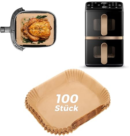 100 Stück Airfryer Backpapier Zubehör für Philips Airfryer 4000 Series Stacked Dual Basket 10L Heißluftfritteuse, Baking Paper für Philips Air Fryer NA462/70, Antihaft Ölfest Airfryer Papier
