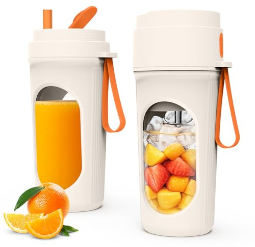 WGIDSKKI Batidora Portátil 450ml para Batidos, Mini Batidora Potente con 12 Cuchillas de Acero Inoxidable, Tapa Hermética y Recargable vía Type-C, Fitness y Hogar, Compacta, Sin BPA - Naranja