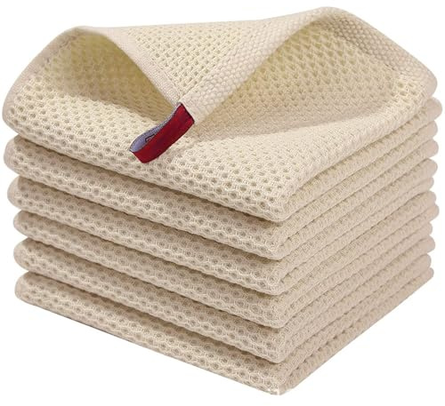 Tupenofif 4er Set Geschirrtücher Baumwolle Beige – Saugfähige Spültücher mit Waffelstruktur (30x30 cm) – Weiche Küchenlappen & Putztücher, Schnelltrocknend & Fusselfrei