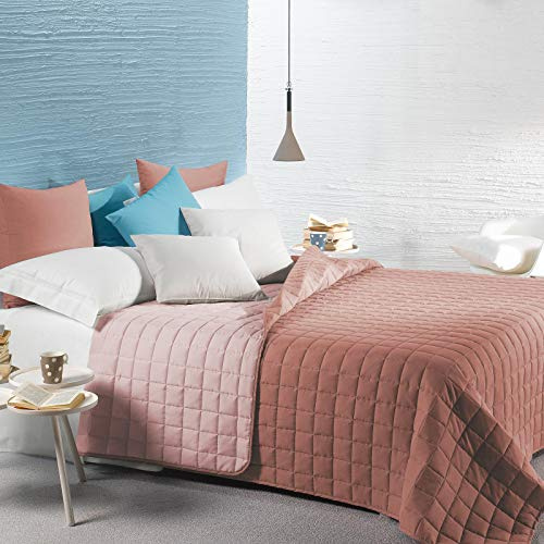 Caleffi - Copriletto Trapuntato Primaverile per letto Matrimoniale - MODERN colore Rosa Tinta Unita in Microfibra