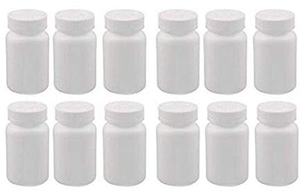 12 botellas pequeñas de plástico blanco de 20 g con tapa de rosca para medicina, cápsula de polvo sólido, vitamina química