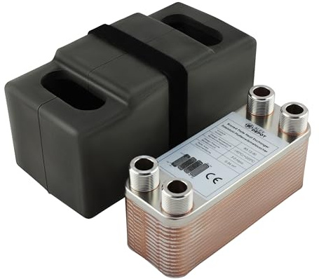 Edelstahl Plattenwärmetauscher B3-12-30 mit Isolierung – 4x 3/4 Zoll Anschluss, max. 65 kW, 4 m³/h Durchfluss für Heizung, Solar, Wärmepumpe