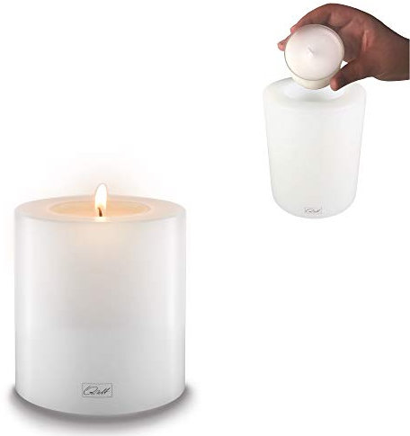 Qult Farluce Trend • Teelichthalter in Kerzenform • Kerze • Kunststoffkerze in Kerzenoptik • Teelichtkerze mit Teelichteinsatz • inkl. Teelicht • weiß (Ø 10 H 12 cm)