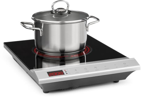 Klarstein MisterCook Placa de cocina por infrarrojos, niveles de potencia y temperatura, temporizador, control táctil, protección sobrecalentamiento y sobretensión, 1 zona, 2000 vatios, plata
