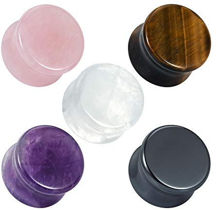 COOEAR 10 st Steinohrstöpsel dubbel flare sattel stretch mätare expander 6 mm till 16 mm., Glas
