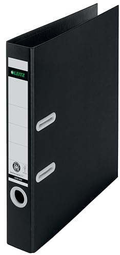 Leitz 180° Lever Arch File, A4, 50mm Spine, Recycle Black | 180° For 50% wider opening and 20% faster filing; Up to 350 A4 sheets (80gsm) capacity; For work, school or home