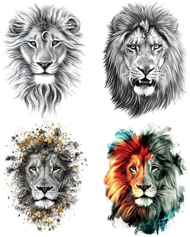 Temporäre Löwen Tattoo Arm Tattoo Fake Tattoo 4 Bögen Set Lion K4