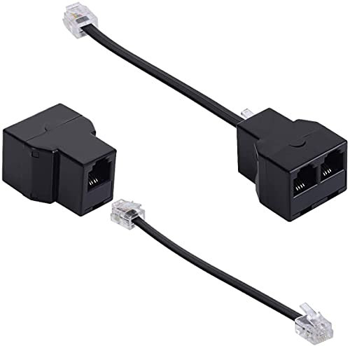 Telefonleitung Kabeladapter, Shonco 2Pack Schwarzer Telefonadapterteiler, Telefonadapter, mit RJ11 6P4C-Stecker-Splitter, geeignet für Telefon, Faxgerät, (2Pack)