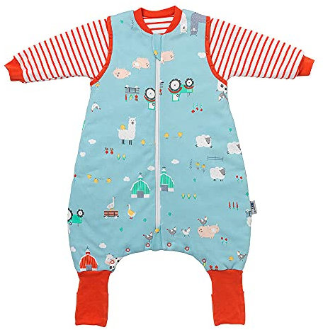schlummersack Baby Schlafsack mit Füßen Bio Baumwolle 2.5 Tog 70 cm Bauernhof | Schlafsack mit Beinen und verlängerten Bündchen für eine Körpergröße von 70-80cm | Ganzjahres Schlafsack Baby mit Ärmel
