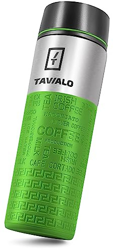 TAVIALO Termosmugg – isolerad kopp 420 ml, grönt silikon, rostfritt stål + 2 extra silikontätningar, färgkartong