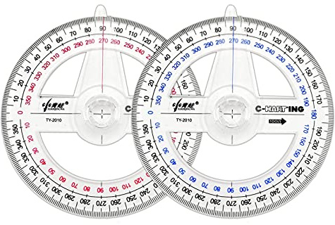 360° Protractor Pack of 2 Protactors Plastic Protractor Math Protractors Clear Protractor Ruler Drafting Tools Circle Protractor for Geometry