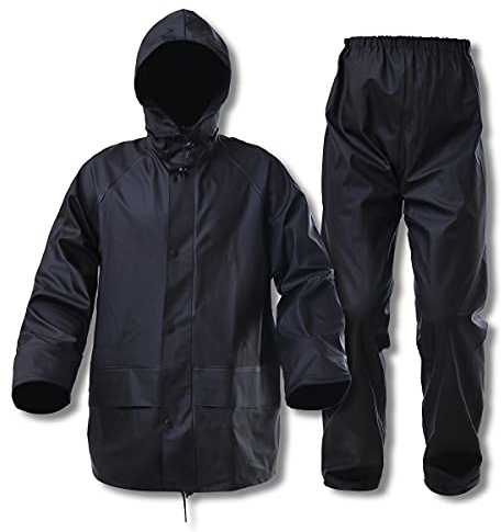 ZOEGO Tute antipioggia per uomo Donna Impermeabili Impermeabili per impieghi gravosi Pesca Abbigliamento antipioggia Giacca e pantaloni Cappuccio a scomparsa(Nero,XL)