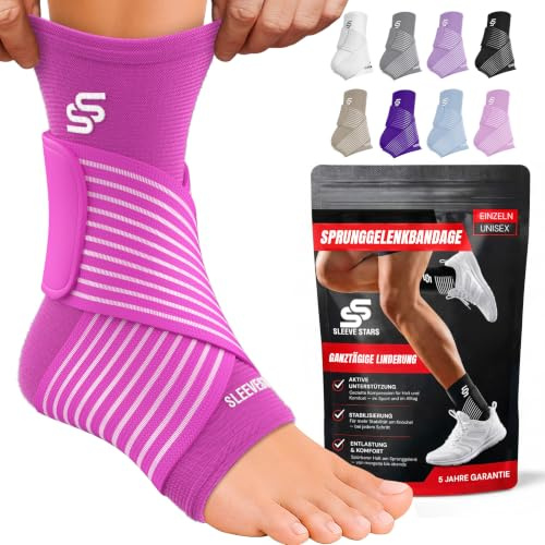 Sleeve Stars Ankle Brace for Women & Men, Ankle Wrap for Sprain, Compression Sleeve for Plantar Fasciitis Relief, Easy Customizable Support: w/Removable Strap (Single/M:10-12/Hot Pink)