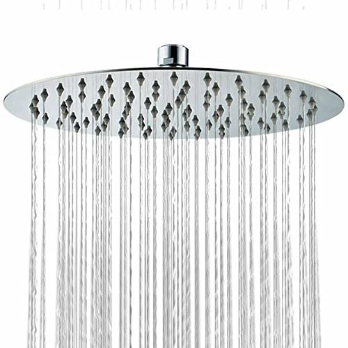 PetrolScooter Rainfall Rainhead Adjustable Round Bathroom Shower Head 240mm / 9.5 Inch Chrome Large Flat Powerful High Pressure Overhead Fits Standard 1/2 BSP Shower Systems