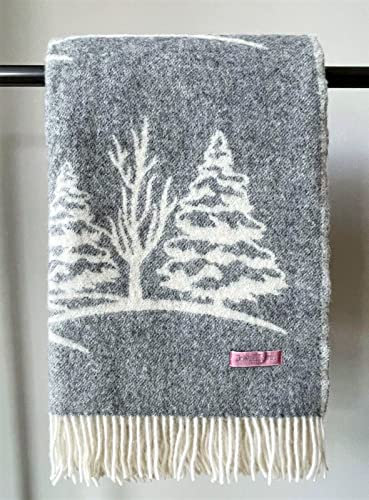 JOWOLLINA Wendedecke Wolldecke Plaid Kuscheldecke aus Öko-Wolle mit lustigem Tiermotiv (2 Hirsche Melange grau)