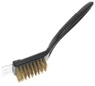 Grillpaul Mustang 2 in1 Grill-Reinigungs-Bürste mit Messing Borsten und Edelstahl-Schaber, Grillreiniger, 21 x 6 x 2,5 cm, sehr handlich und leicht