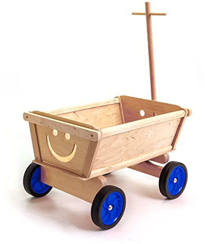 HolzFee Kinder-Handwagen Holz, Räder Blau