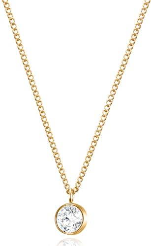 day.berlin Collar Fade para mujer chapado en oro 18k, collar fino con colgante pequeno de circonita de 6 mm, cadena tipo panzer resistente de 45 + 5 cm, acero inox 316L
