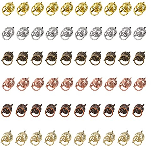 URROMA Mix Farbe Schublade Griff Ring, 60 Stück Metall Brad Fasteners mit Pull Ringe Metall Ringe Brads für Küche Bad Schublade DIY Crafts Decor