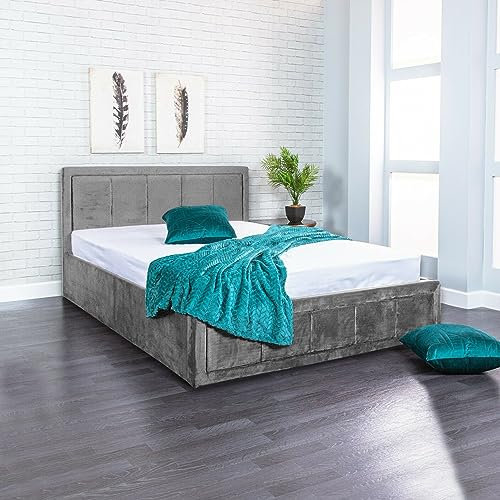 SANA SLEEP Ottoman Bed Frame - Fabric Storage Upholstered Double Bed - Gas Lift Bed Base in Small Double King Super King - No Mattress (4FT6 PLUSH CHARCOAL)