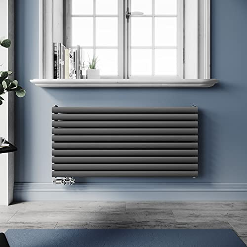 SUNXURY Radiatore tubolare di design, 593 x 1200 mm, orizzontale, a doppio strato, con connettore laterale cromato, multiblocco, colore antracite
