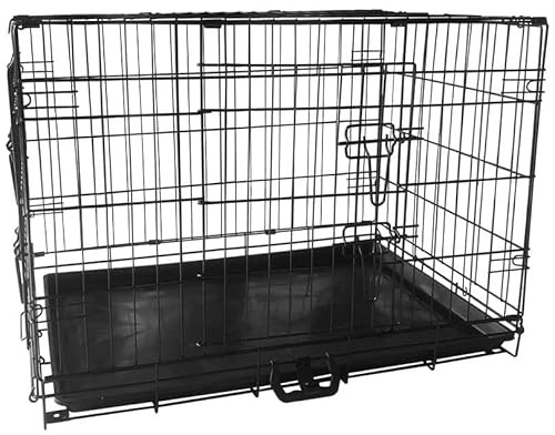 shine planet 36 Inch Dog Crate, 2 Doors Folding Mental Wire Dog Cage Training Kennel with Removable Tray and Handle