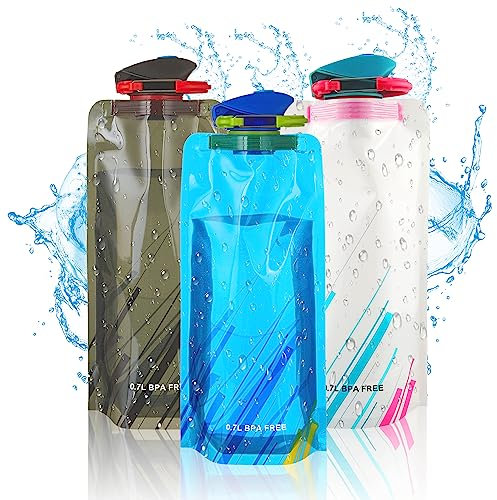SANOU Faltbare WasserflaschenTrinkflasche 3 pcs Flexible Zusammenklappbare Wassersack Wiederverwendbare rinkflaschen für Wandern,Reisen, Abenteuer 700ML