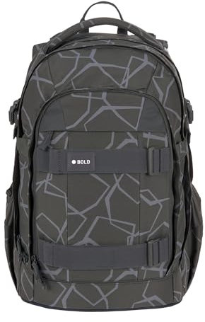 BOLD Lässig Schulrucksack mit Reflektoren und höhenverstellbarem Rückenteil/School Backpack Bold Edges grey