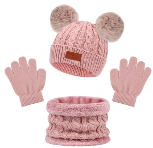 3 Pcs Niños Invierno Cálido Beanie Gorro Bufanda Guantes Set, Caliente de punto engrosada Gorro Bufanda Guantes Set para 1-5 Años Niños y Niñas
