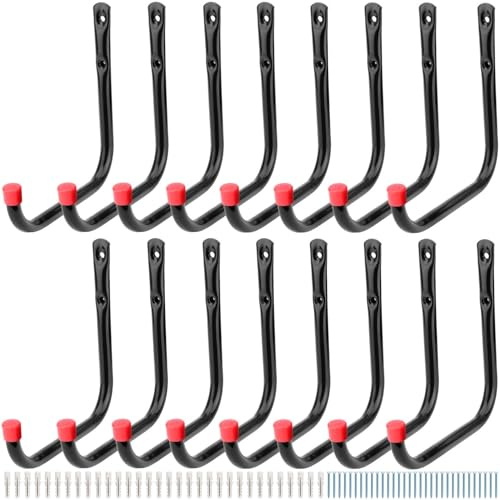 16 Stück Garagen-Aufbewahrungshaken, robust, 17 cm, Wandmontage, J-Haken zum Aufhängen von Leitern, Gartengeräten, Schläuchen, Fahrrädern, Holz, Sportgeräten, Rasenmähern, Spielzeug und Großartikeln