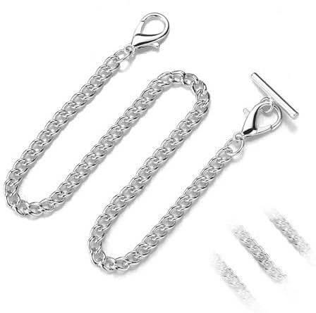 1 Stück Pocket Watch Chain, Handmade Watch Chain, Hängender Watch Chain, Metallischer Klassiker Chain, Männlicher Albert Chain, T-Förmige Stabkette, Multifunktional, Hängender Hose Chain (Silber)