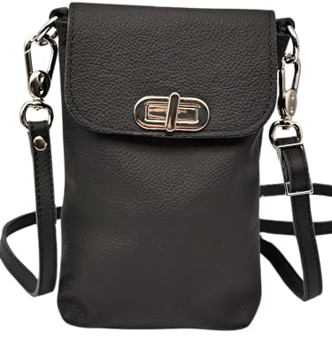 AnnaMatoni Handytasche zum Umhängen echt Leder Made in Germany, Handy Umhängetasche, Handytasche zum Umhängen, handtasche 100% Soft Nappa Leder umhängetasche Braun Schwarz