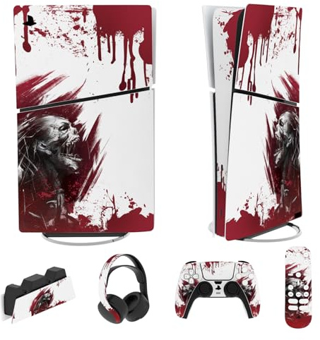 playvital Adhesivo Completo para ps5 Slim Digital Edición | Cobertura Completa, Protección Contra Arañazos, Fácil Aplicación, Sin Residuos, Ajuste Preciso, Zombi de Sangre