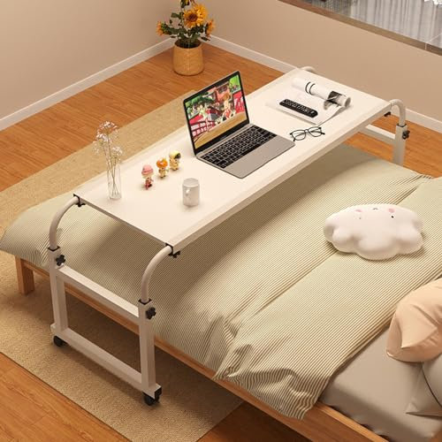 Mobiler üBerbetttisch Mit Rollen, Mit Verstellbarer LäNge Und HöHe Mobiler Betttisch, Holz, Beistelltisch Bett, Bed Table, Breakfast Tray For Hospital, Medicine A(Size:140x40cm,Color:Keine Schallwand)