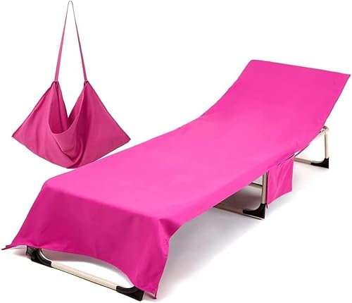YeGang Beach Chair Cover Towel, Solid color Beach Towel Lounger Bags with Pockets Sunbed Towels Fitted Microfiber Sun Lounger Towels for Summer Outdoor Garden Pool Vacation Travel (Pink)