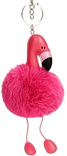 Rosojodg Pinker Pompon-Schlüsselanhänger, Flamingo-Design, Flauschiger Plüsch-Ball, Handytasche, Charm-Anhänger, Geschenk, Zubehör