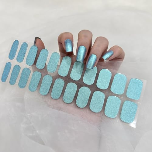 Ceboic 22 Stück Halbgehärtete UV Gel Strips, Nagelfolie Selbstklebend Gel-Nagelaufkleber Langanhaltende Nagellackstreifen, UV/LED-Lampe Erforderlich, Gellack Wraps für Nagel (Chamäleon Blau)