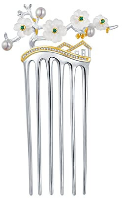 Haarschmuck, Haarstäbchen und Gabeln, Vintage-Perlen-Haarkamm, S925-Silber, chinesischer Haarkamm, Haarnadel, verzierte Pflaumenkristall-Haarstäbchen, Haarknoten-Schmuck for Braut, Frauen, Mädchen