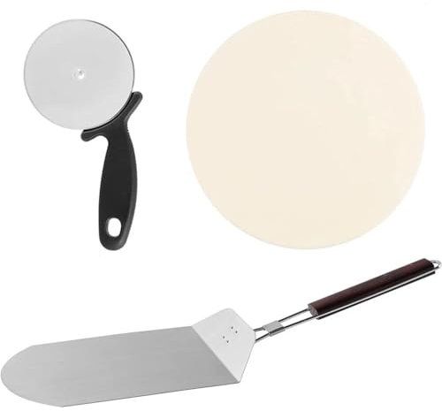 Bonussi Set per Pizza con Pietra Refrattaria Pala Pieghevole Manico Legno e Tagliapizza