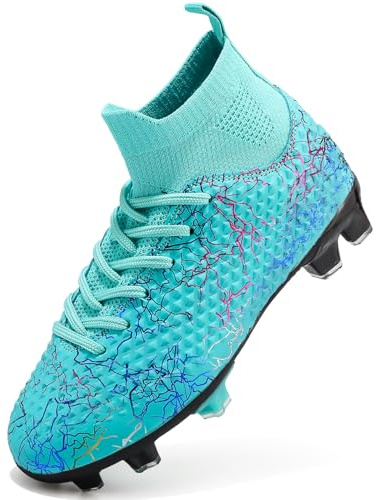 PiDaGlobal Zapatos de Fútbol Niño Calzado Profesional para Entrenamiento Aire Libre Zapatillas de Fútbol con Clavos Tacos de fútbol Adolescentes Botas de Fútbol 31EU Turquesa