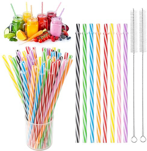 50 Pezzi Cannucce riutilizzabili, Cannucce plastica, cocktail, colori assortiti, con spazzola per la pulizia, set di cannucce per feste, bevande