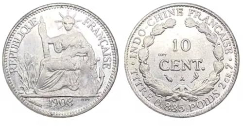 REZAJDUIE Gedenkmünze Frankreich Französisch Indochina 1908 Barre Centimes Piastre Kopie Münze Cupronickel Silber Überzogene Republica Francaise Replik