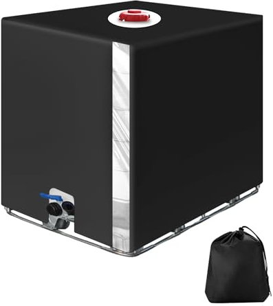 SOBEAU Cubierta para Depósito de Agua 1000 litros, Funda Deposito Protección con Película Transparente, Antipolvo Anti-uv Cubierta Funda Bidon, Tapa Deposito Agua Lluvia Negro (120 x 100 x 116 cm)