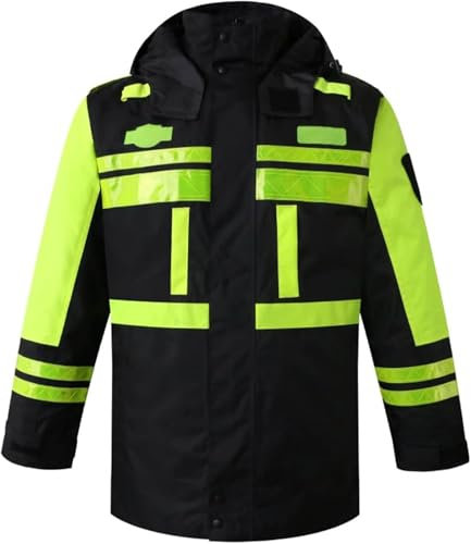 Giacca Invernale Impermeabile ad Alta visibilità per Uomo, Abbigliamento da Lavoro Riflettente con Cappuccio, Fodera Rimovibile, Giacca Bomber Riflettente,4XL,Black